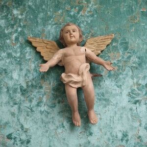 Antique Philippine Cherub Angel Statue: Folk Art Church Relic